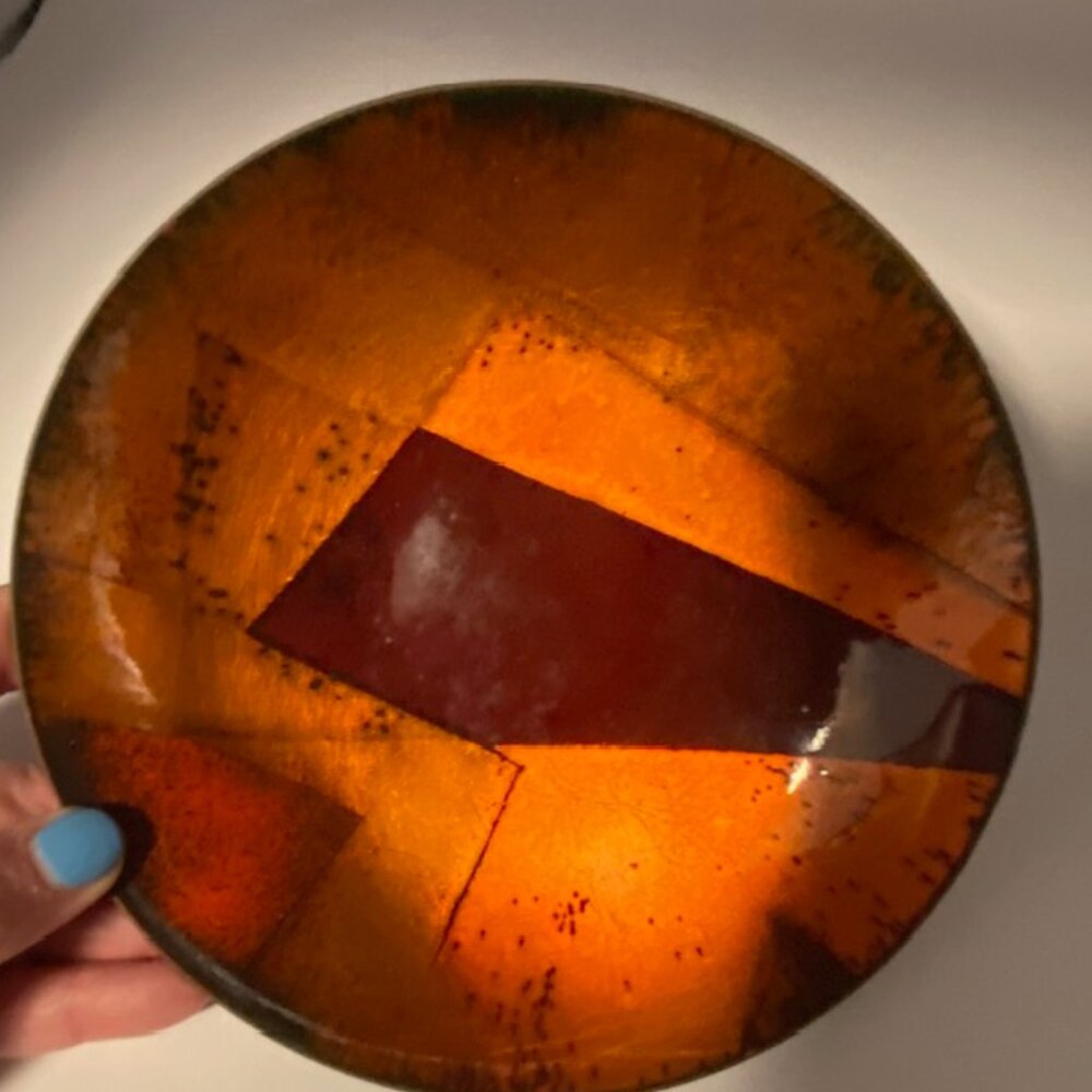 Art Glass Plate ~ 6 1/8" Round ~ Abstract ~ Signed by Rosenthal ~ Autumnal Tones